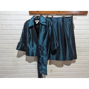 J.R.Nites Caliendo Women's Blue/Green 2 Pc Set Taffeta Pleated Skirt & Wrap Top